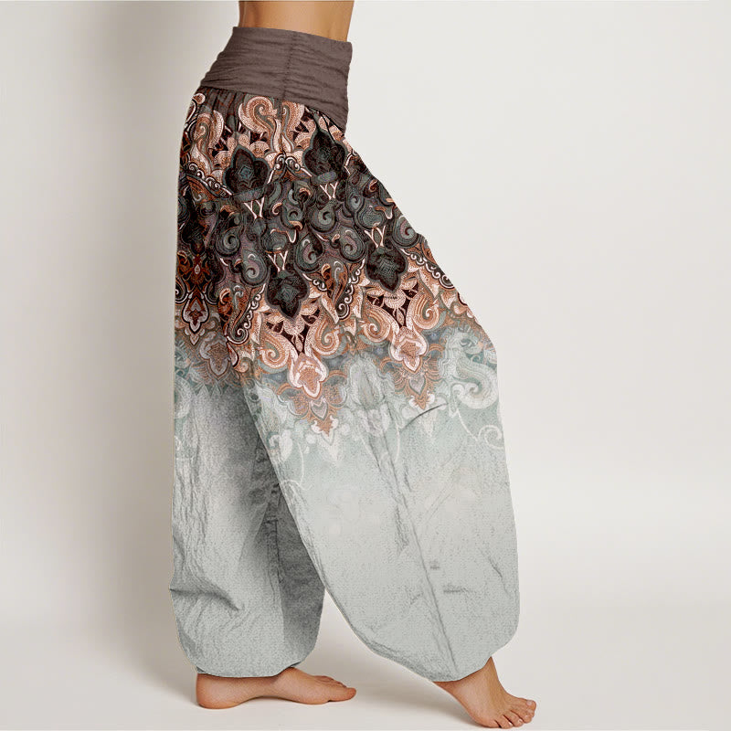 Buddha Stones Pantalones harem de mujer de algodón puro con cintura elástica y diseño floral degradado de cachemir. - image 7