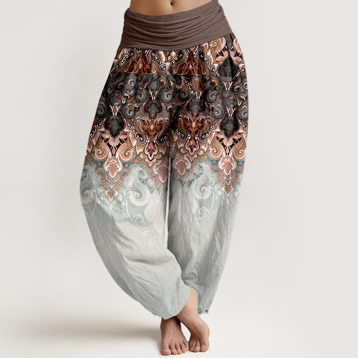 Buddha Stones Pantalones harem de mujer de algodón puro con cintura elástica y diseño floral degradado de cachemir. - Tierra de siena - US16，UK/AU20，EU48 (3XL) - image 5