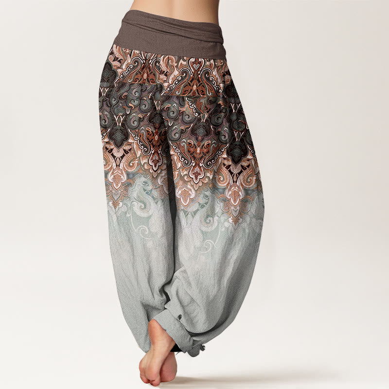 Buddha Stones Pantalones harem de mujer de algodón puro con cintura elástica y diseño floral degradado de cachemir. - image 6