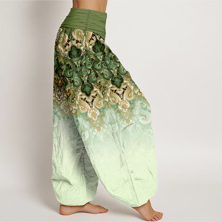 Buddha Stones Pantalones harem de mujer de algodón puro con cintura elástica y diseño floral degradado de cachemir. - image 10