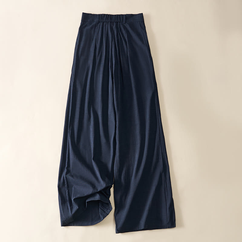 Buddha Stones Pantalones anchos de algodón con cremallera y bolsillos para mujer - image 1