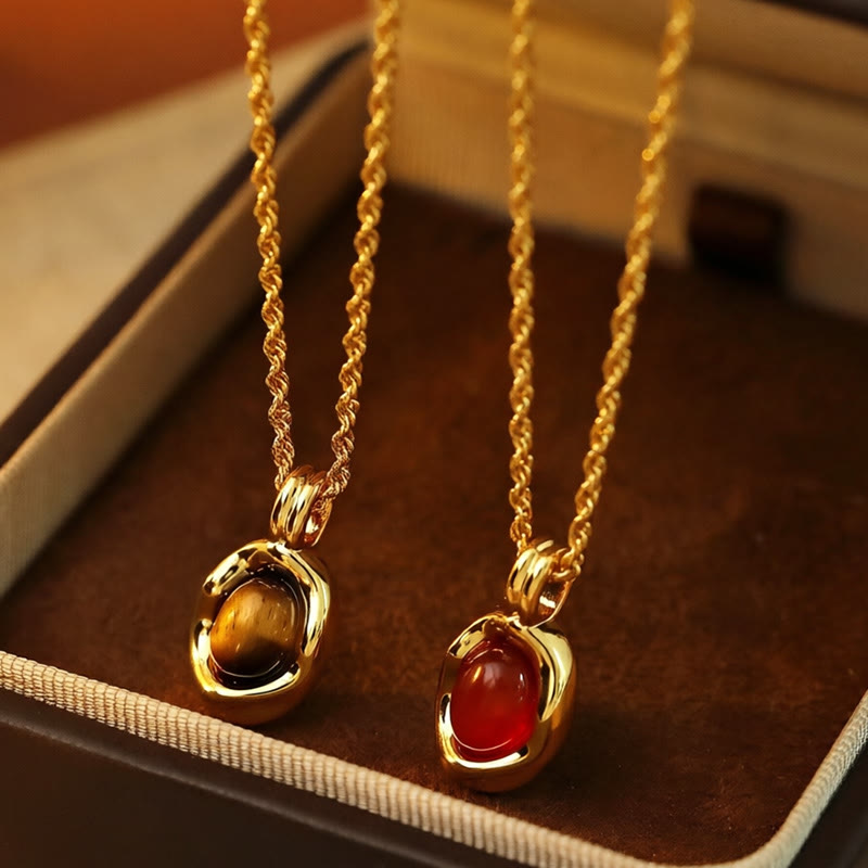 Buddha Stones Collar con colgante de ágata roja ojo de tigre y cadena chapada en oro y cobre. - image 0