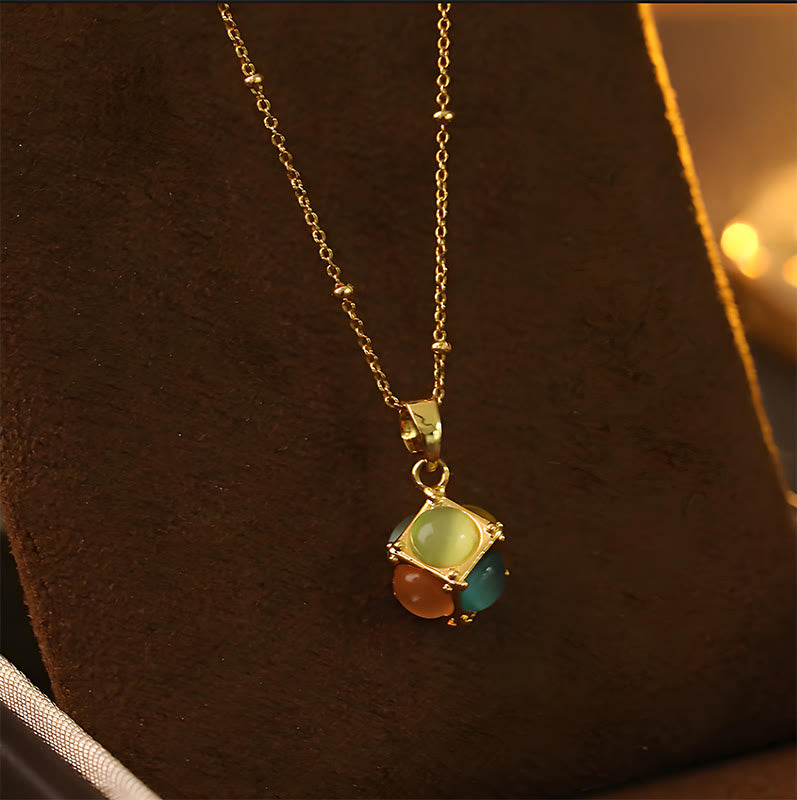 Buddha Stones Colgante de collar con diseño de cubo incrustado multicolor con ojo de gato. - image 2