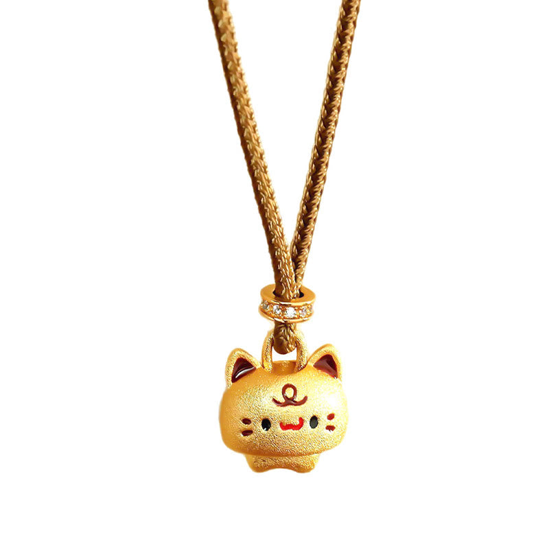 Buddha Stones Colgante de collar con colgante de protección ajustable de cuerda trenzada chapada en oro con diseño de lindo gato en cobre. - image 6