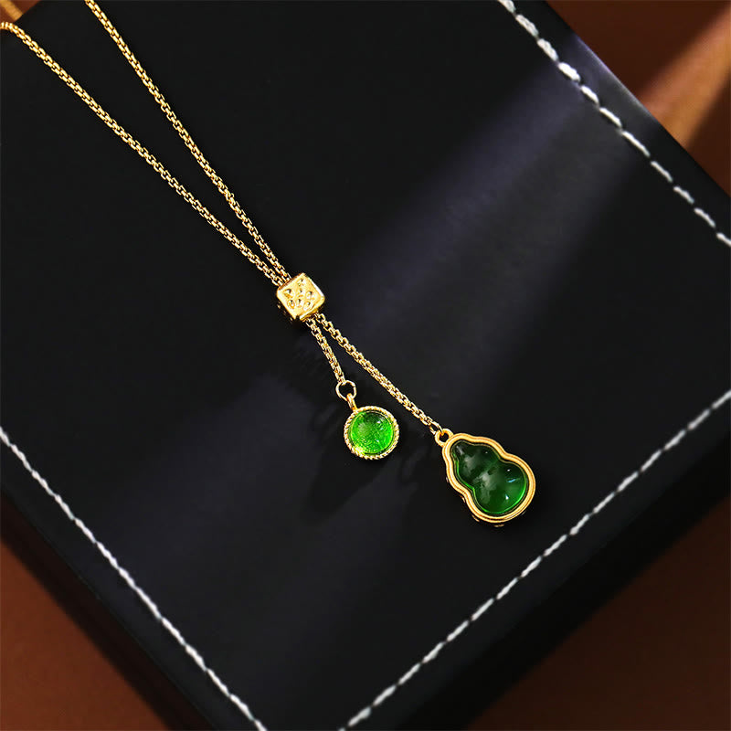 Buddha Stones Colgante de collar de la suerte con diseño de ágata verde calabaza incrustada en cobre. - image 0