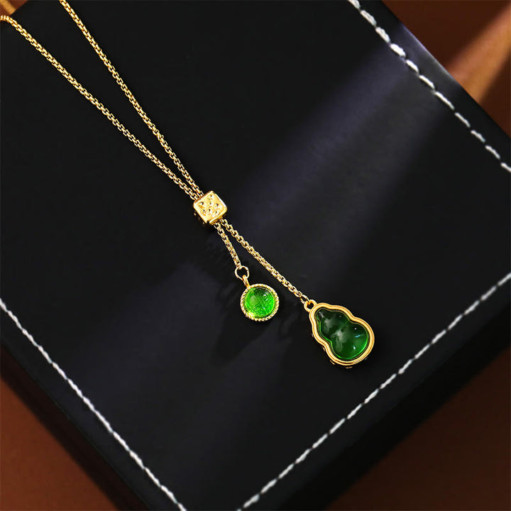 Buddha Stones Colgante de collar de la suerte con diseño de ágata verde calabaza incrustada en cobre. - image 0