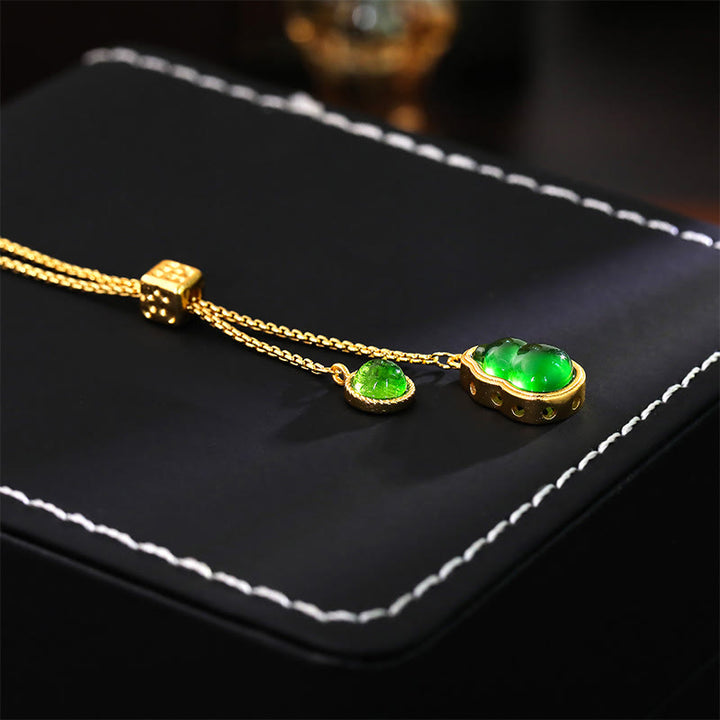 Buddha Stones Colgante de collar de la suerte con diseño de ágata verde calabaza incrustada en cobre. - image 3