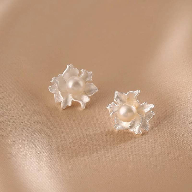 Buddha Stones Pendientes de botón con perlas naturales y flores de cobre para sanación. - image 1