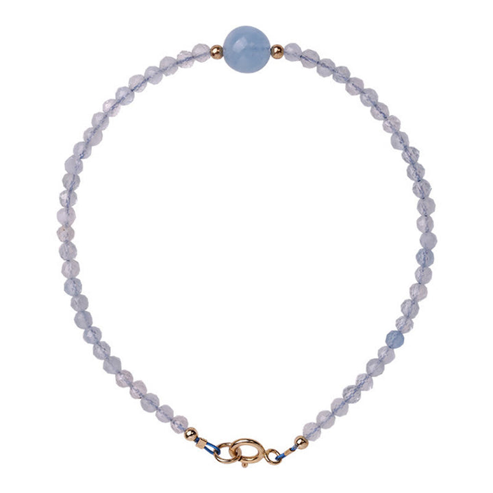 Buddha Stones Pulsera de la paz con cuentas facetadas ultrafinas de aguamarina natural de 2 mm - image 6