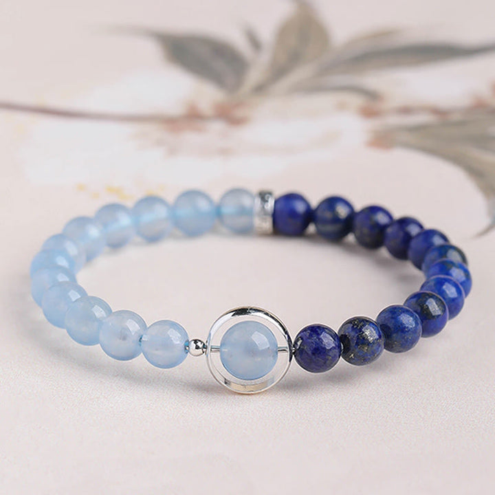 Buddha Stones Pulsera curativa de aguamarina y lapislázuli natural - Pulsera de una sola vuelta (circunferencia de la muñeca: 14-15 cm) - image 0