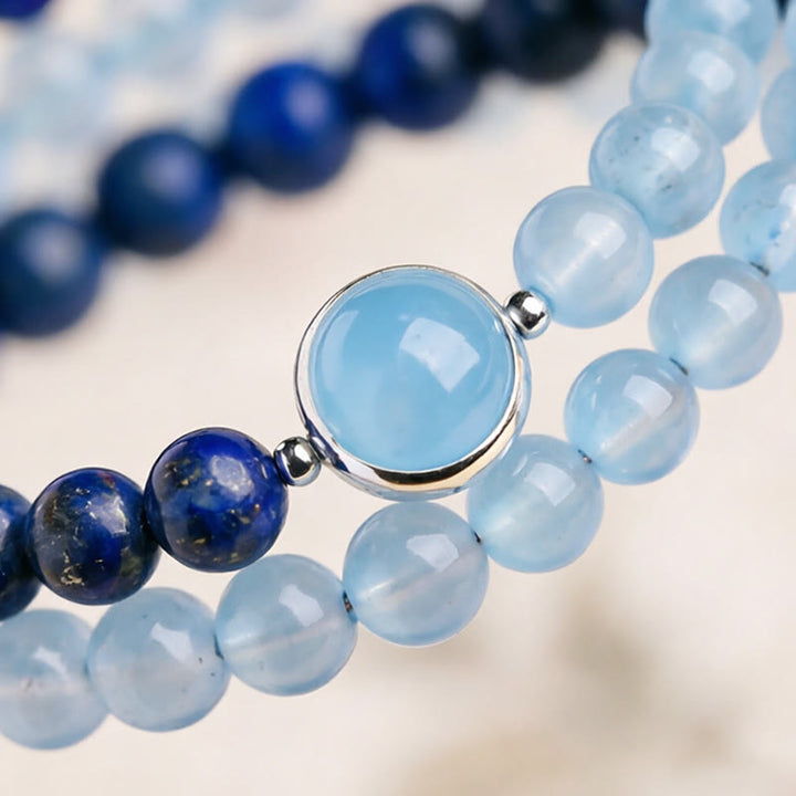Buddha Stones Pulsera curativa de aguamarina y lapislázuli natural - image 9