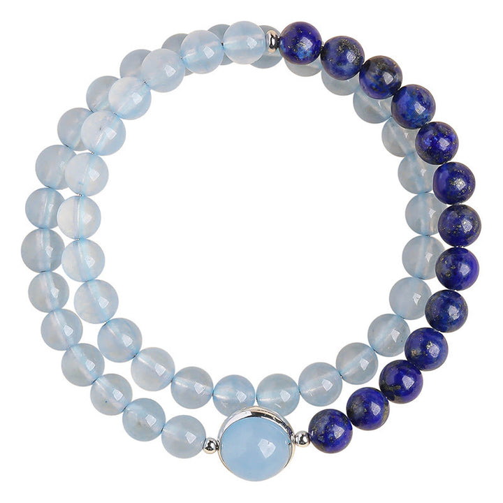 Buddha Stones Pulsera curativa de aguamarina y lapislázuli natural - image 8