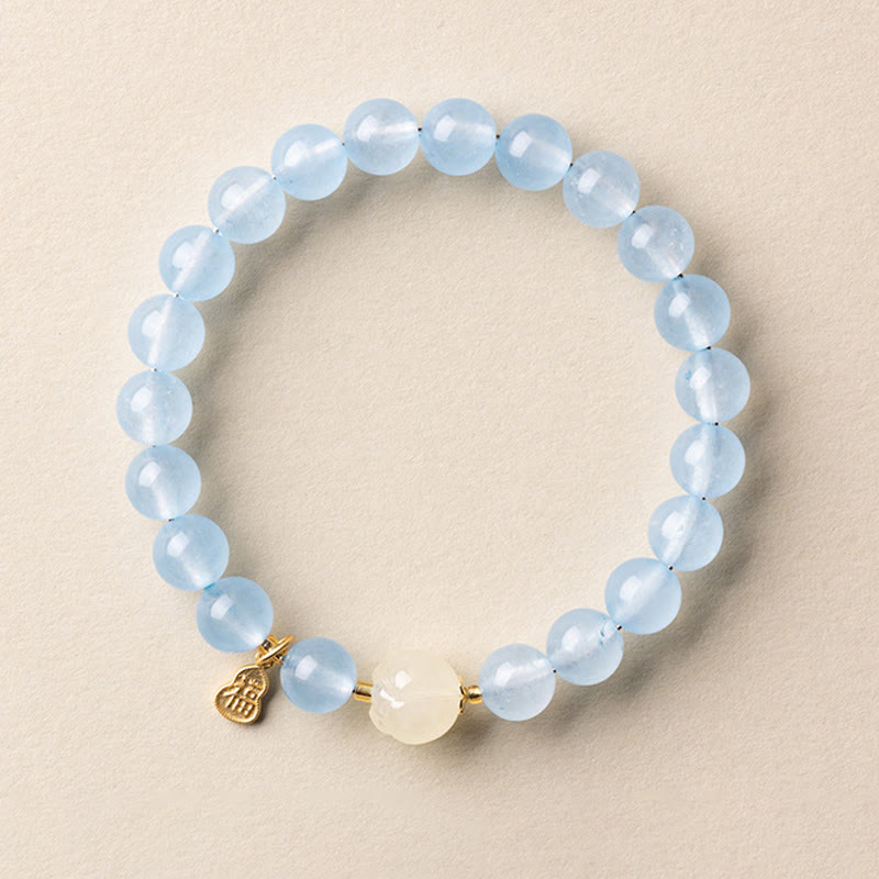 Buddha Stones Pulsera de aguamarina natural con el carácter Fu para la buena fortuna y la sanación - image 1