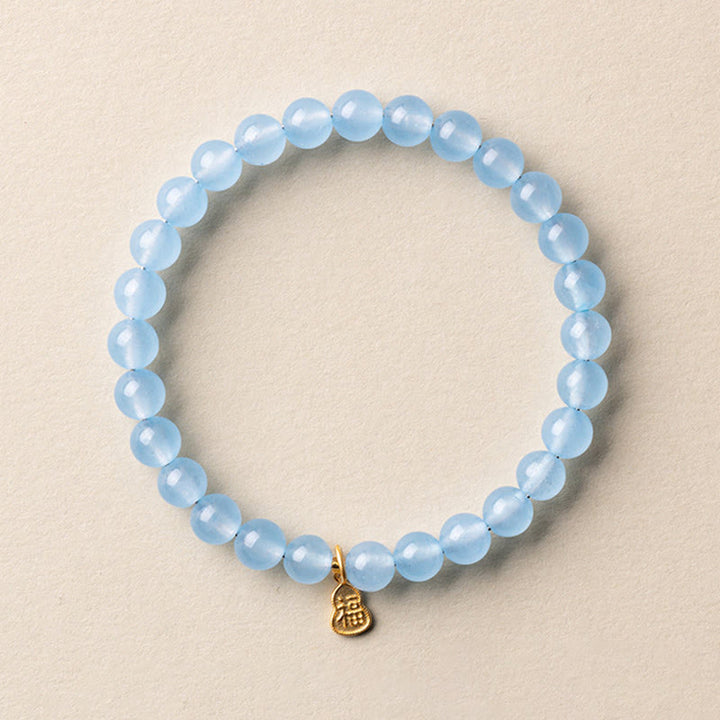 Buddha Stones Pulsera de aguamarina natural con el carácter Fu para la buena fortuna y la sanación - Carácter Fu de aguamarina de 6 mm (circunferencia de la muñeca: 14-15 cm) - image 8