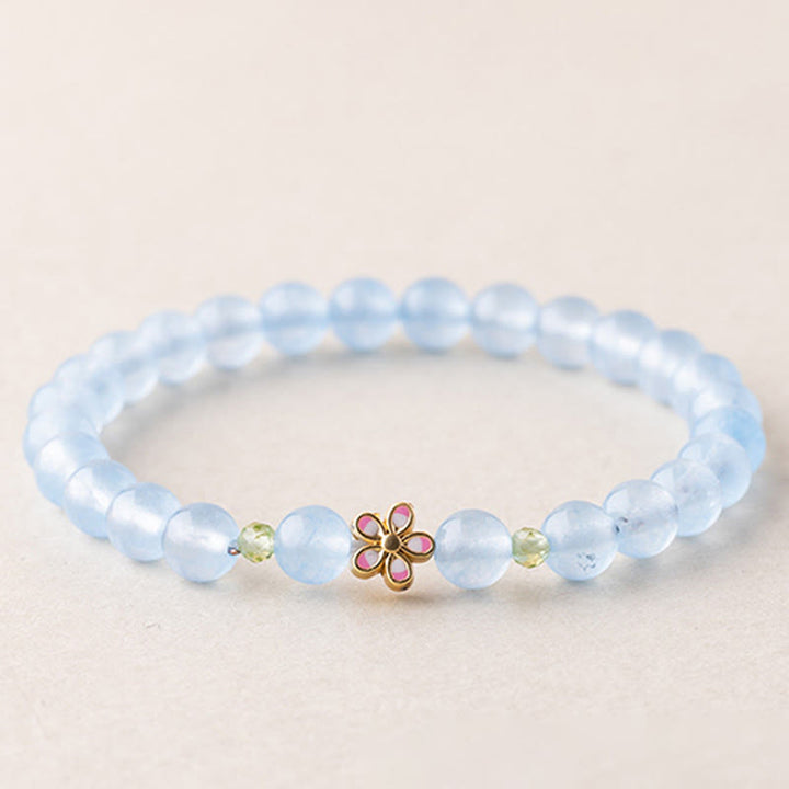 Buddha Stones Pulsera de cobre chapada en oro con aguamarina natural y flores para sanación - Aguamarina (Circunferencia de la muñeca: 15-16 cm) - image 0