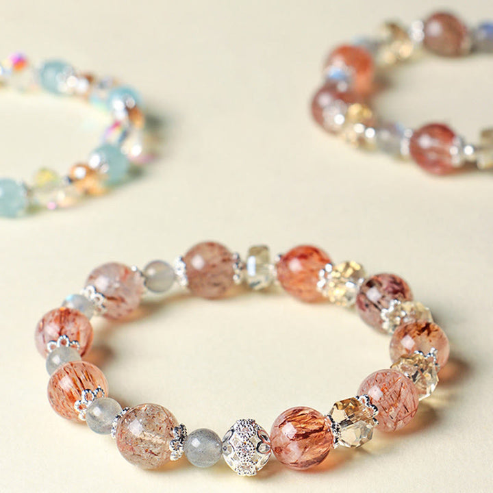 Buddha Stones Pulsera de la paz con cuentas facetadas brillantes de cristal Super Seven de aguamarina natural - image 11