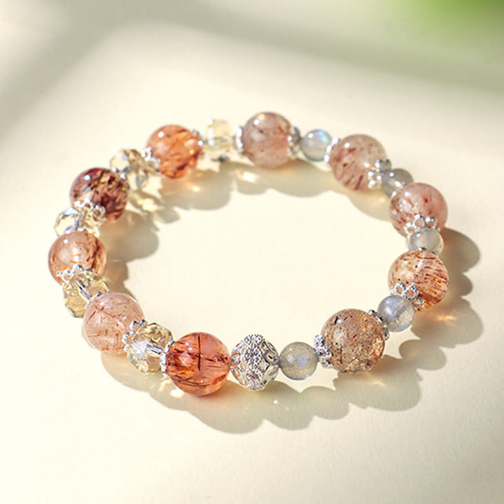 Buddha Stones Pulsera de la paz con cuentas facetadas brillantes de cristal Super Seven de aguamarina natural - image 5