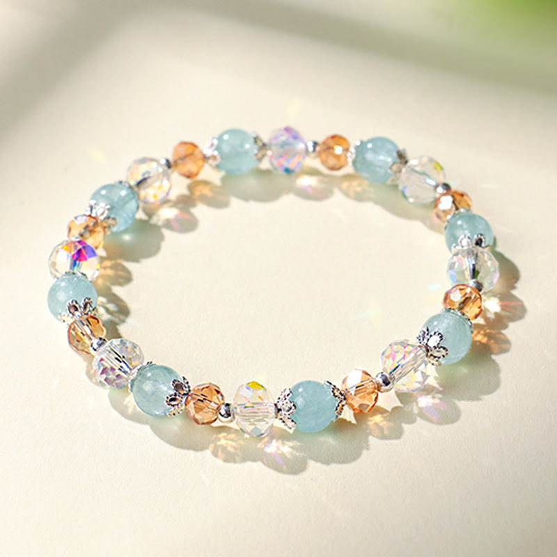 Buddha Stones Pulsera de la paz con cuentas facetadas brillantes de cristal Super Seven de aguamarina natural - image 1