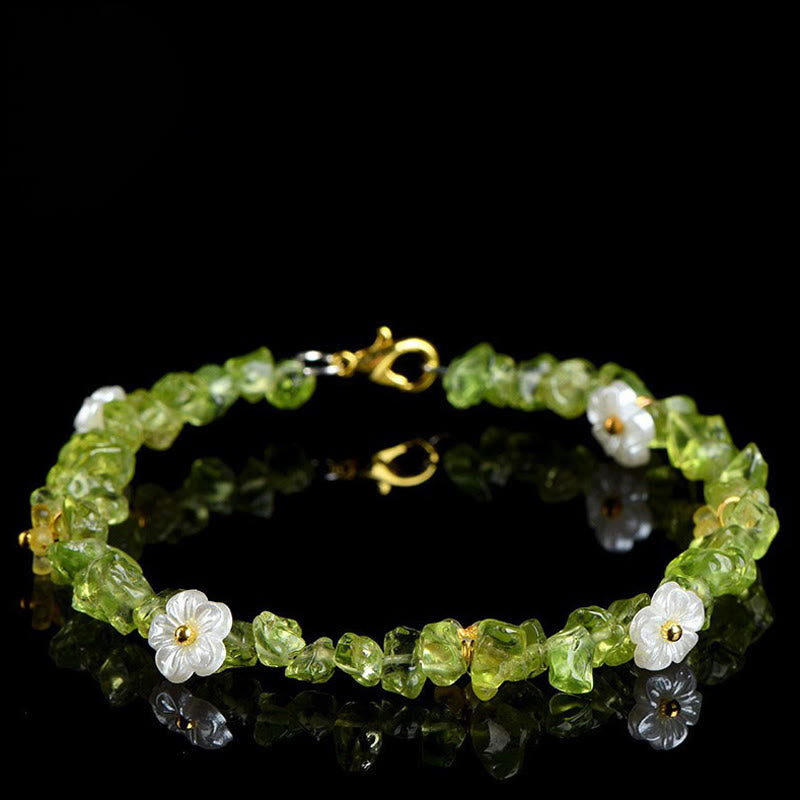 Buddha Stones Pulsera Serenity con aguamarina natural, peridoto, cuarzo fresa y varios cristales. - Peridoto (circunferencia de la muñeca: 14-15 cm) - image 12