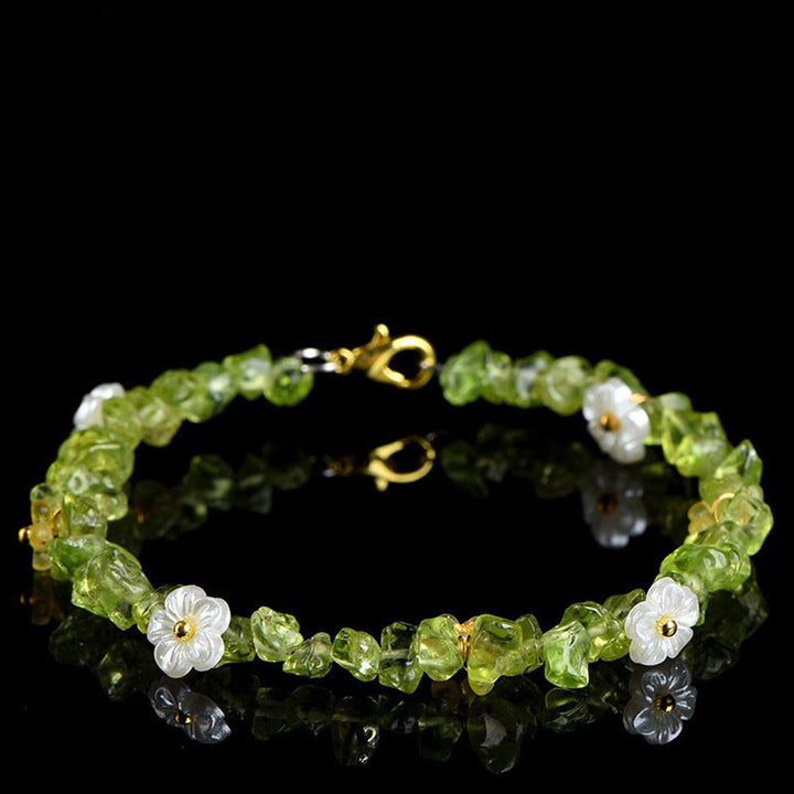 Buddha Stones Pulsera Serenity con aguamarina natural, peridoto, cuarzo fresa y varios cristales. - Peridoto (circunferencia de la muñeca: 14-15 cm) - image 12