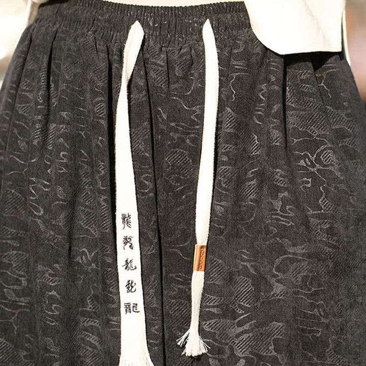 Buddha Stones Pantalones harem para hombre de jacquard negro con cordón ajustable, puños elásticos y bolsillos. - image 8