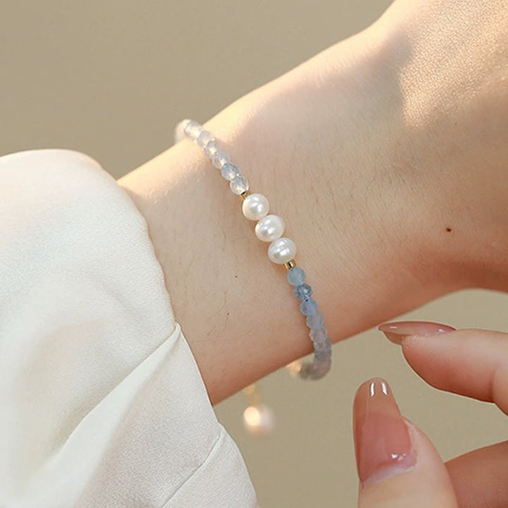 Buddha Stones Pulsera Serenity de perlas finas de aguamarina natural de 4 mm - image 8