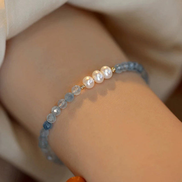 Buddha Stones Pulsera Serenity de perlas finas de aguamarina natural de 4 mm - image 11