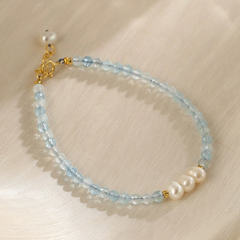Buddha Stones Pulsera Serenity de perlas finas de aguamarina natural de 4 mm - Perla aguamarina (circunferencia de la muñeca: 14-15 cm) - image 6