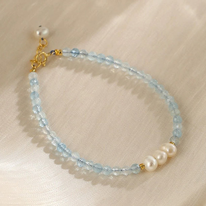 Buddha Stones Pulsera Serenity de perlas finas de aguamarina natural de 4 mm - Perla aguamarina (circunferencia de la muñeca: 14-15 cm) - image 6