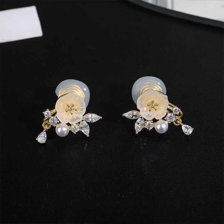 Buddha Stones Pendientes de clip con forma de rosa blanca y circonita de cobre. - Pendientes de clip - image 7