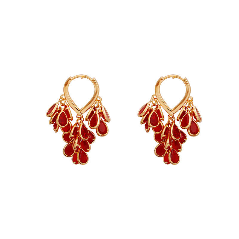 Buddha Stones Pendientes de aro de cobre con borla de gota de agua roja para sanación - image 4