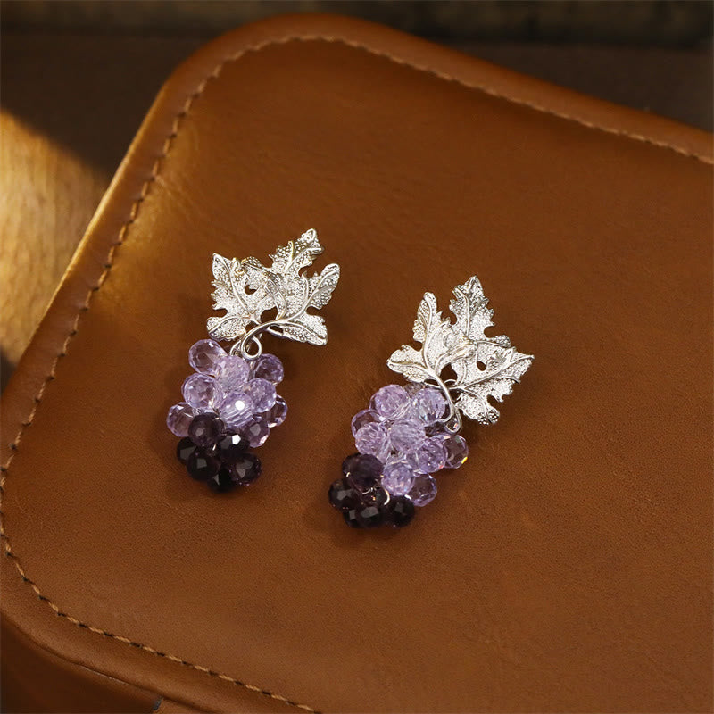 Buddha Stones Pendientes de cobre con diseño de hojas de uva moradas que simbolizan la riqueza - image 1