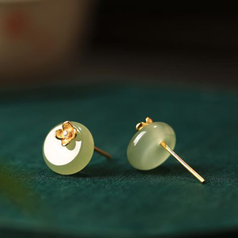 Buddha Stones Pendientes de plata de ley 925 con diseño floral en jade cian y diseño de armonía floral - image 2