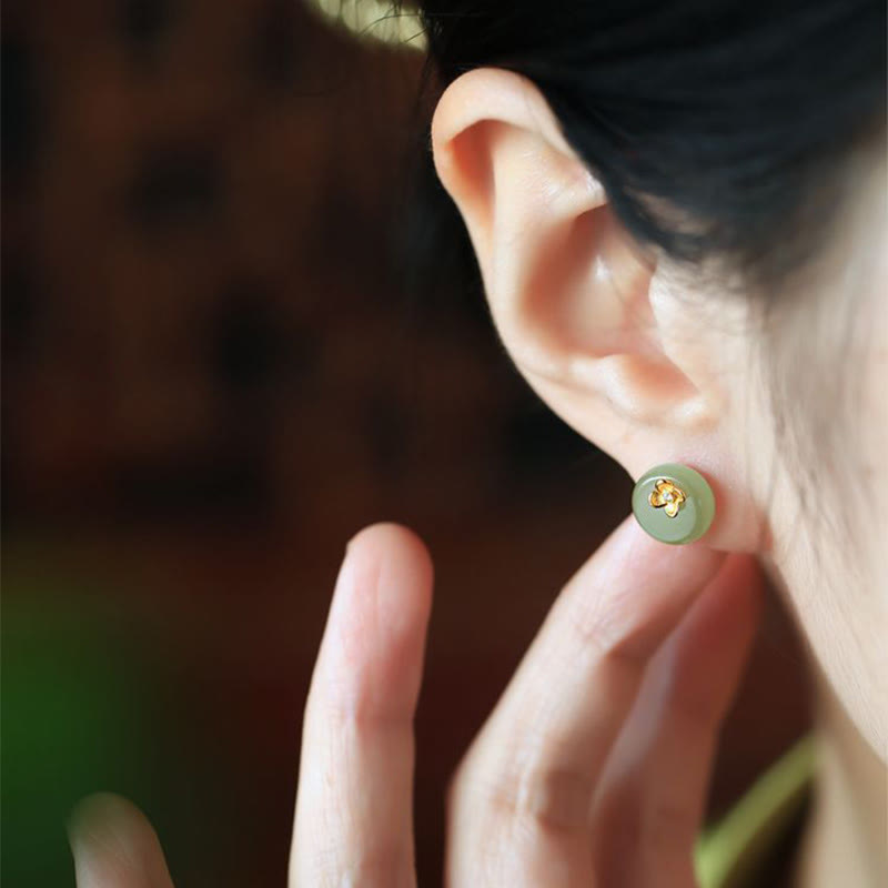Buddha Stones Pendientes de plata de ley 925 con diseño floral en jade cian y diseño de armonía floral - image 4