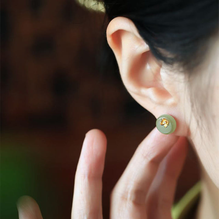 Buddha Stones Pendientes de plata de ley 925 con diseño floral en jade cian y diseño de armonía floral - image 4