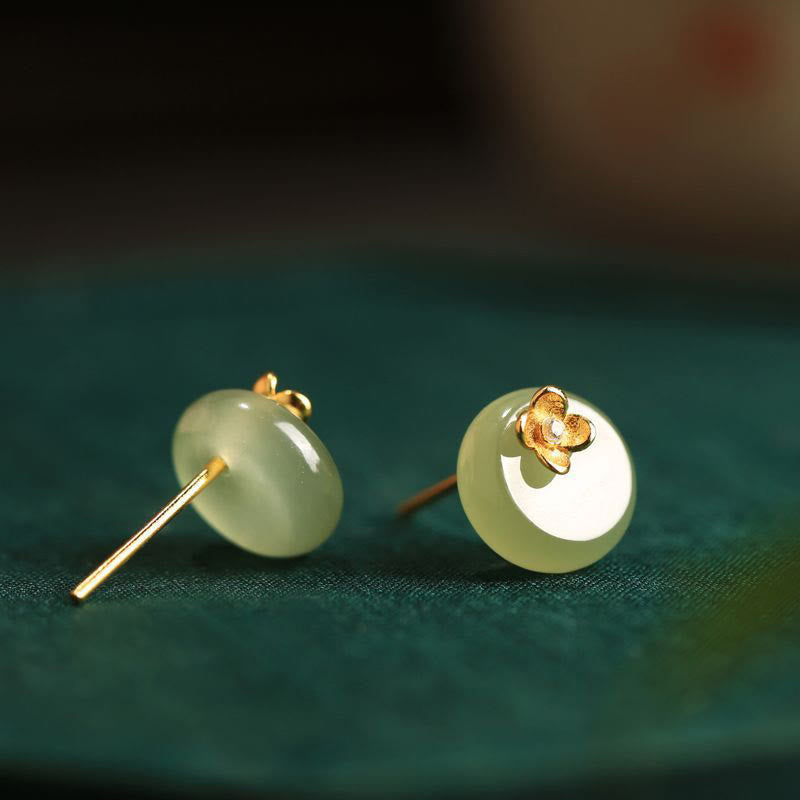 Buddha Stones Pendientes de plata de ley 925 con diseño floral en jade cian y diseño de armonía floral - image 7