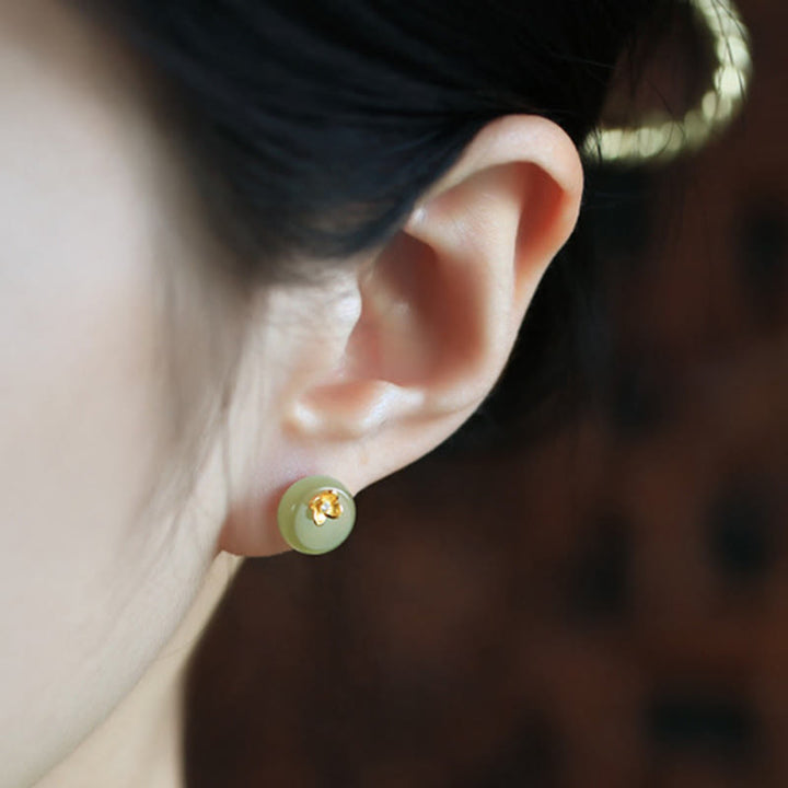 Buddha Stones Pendientes de plata de ley 925 con diseño floral en jade cian y diseño de armonía floral - image 9