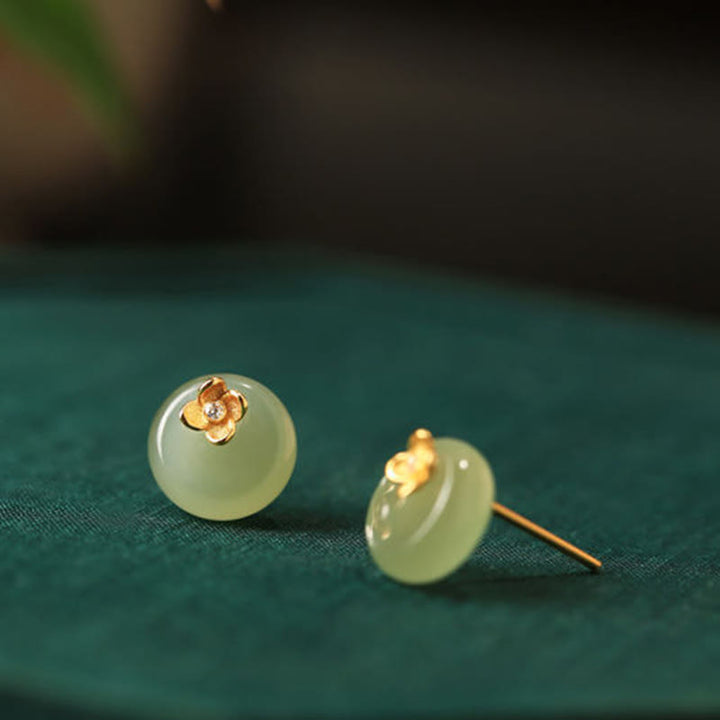 Buddha Stones Pendientes de plata de ley 925 con diseño floral en jade cian y diseño de armonía floral - image 1