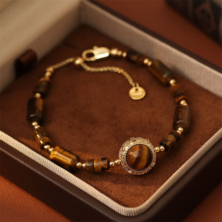 Buddha Stones Pulsera de cadena protectora de fuerza con ojo de tigre natural - Ojo de tigre (circunferencia de la muñeca: 14-17 cm) - image 0