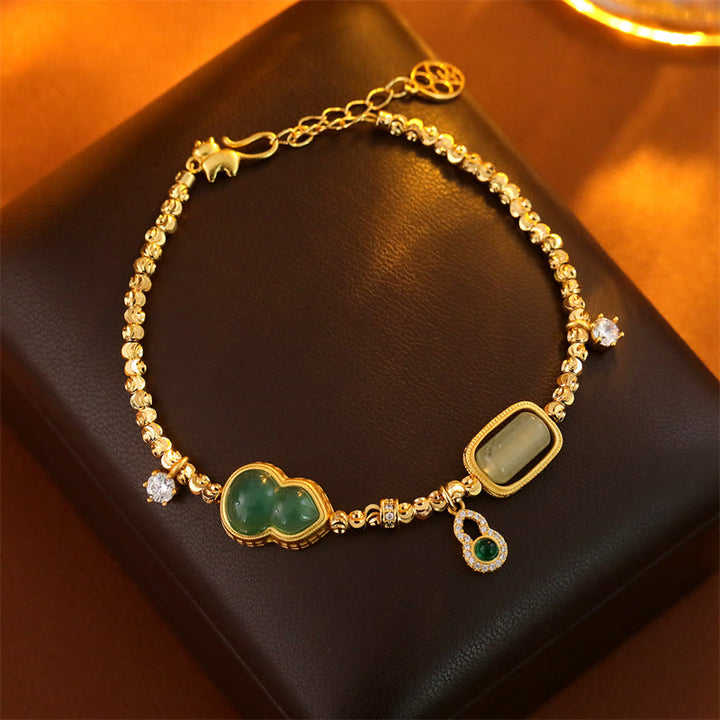 Buddha Stones Pulsera con cadena de soporte de cuentas de cobre, ágata verde calabaza y circonita - Calabaza (circunferencia de la muñeca: 14-17 cm) - image 0