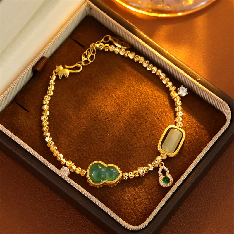 Buddha Stones Pulsera con cadena de soporte de cuentas de cobre, ágata verde calabaza y circonita - image 3