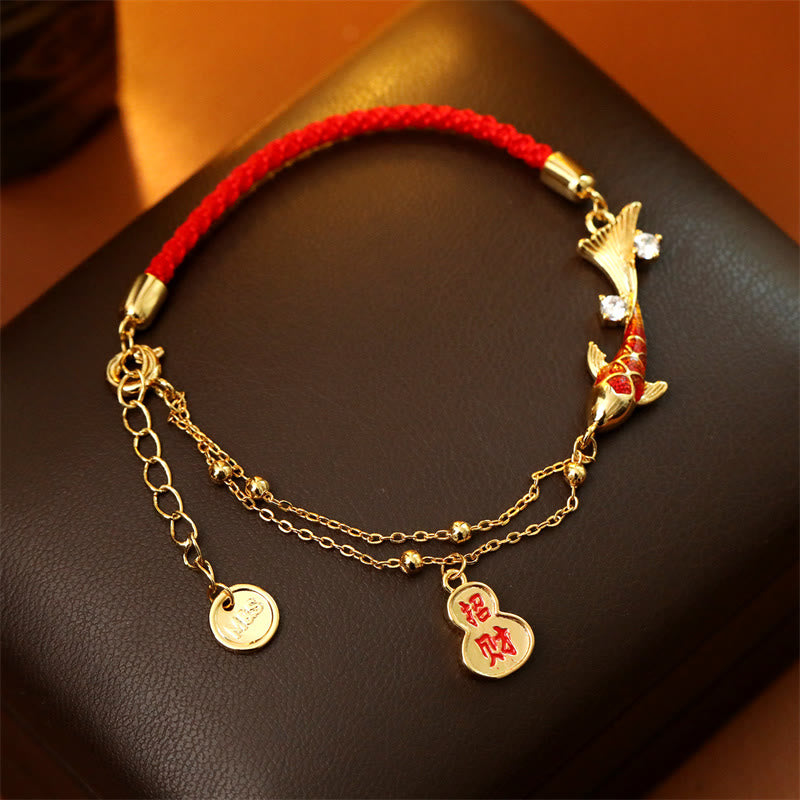 Buddha Stones Pulsera de la suerte con dije de calabaza y diseño de pez koi para atraer riqueza - image 1