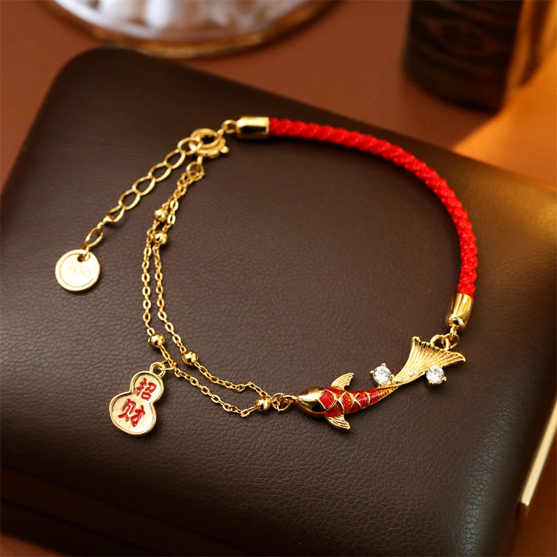 Buddha Stones Pulsera de la suerte con dije de calabaza y diseño de pez koi para atraer riqueza - Pez Koi (Circunferencia de la muñeca: 14-17 cm) - image 0