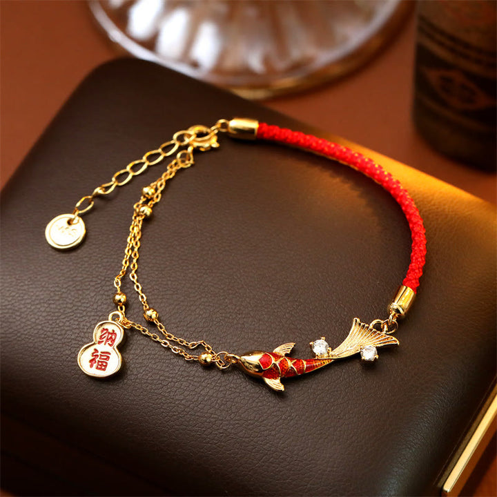 Buddha Stones Pulsera de la suerte con dije de calabaza y diseño de pez koi para atraer riqueza - image 2