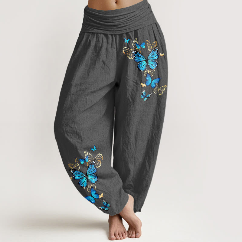 Buddha Stones Pantalones harem de algodón con estampado de mariposas y cintura elástica para mujer. - Gris oscuro - US16，UK/AU20，EU48 (3XL) - image 8