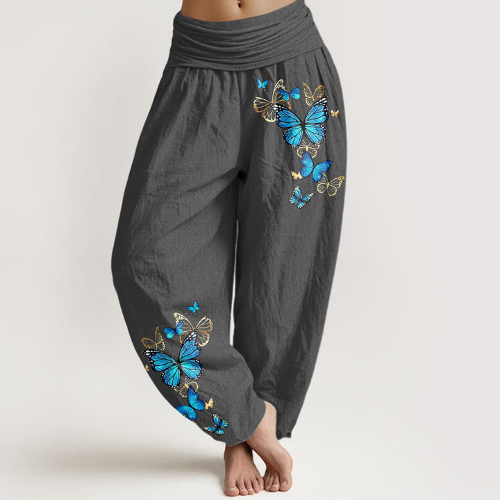 Buddha Stones Pantalones harem de algodón con estampado de mariposas y cintura elástica para mujer. - Gris oscuro - US16，UK/AU20，EU48 (3XL) - image 8