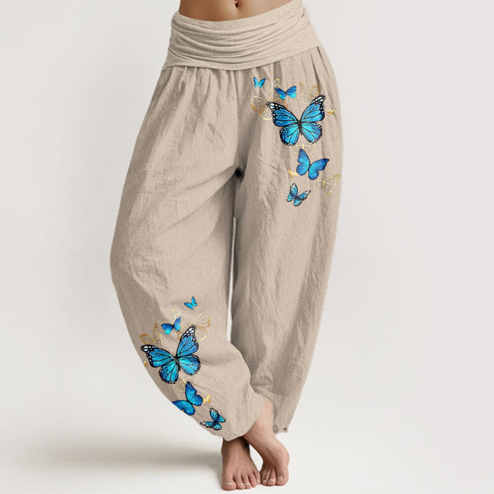 Buddha Stones Pantalones harem de algodón con estampado de mariposas y cintura elástica para mujer. - Broncearse - US16，UK/AU20，EU48 (3XL) - image 11