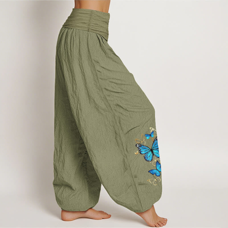 Buddha Stones Pantalones harem de algodón con estampado de mariposas y cintura elástica para mujer. - image 15