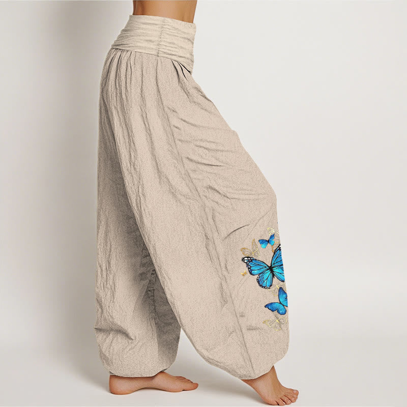 Buddha Stones Pantalones harem de algodón con estampado de mariposas y cintura elástica para mujer. - image 12