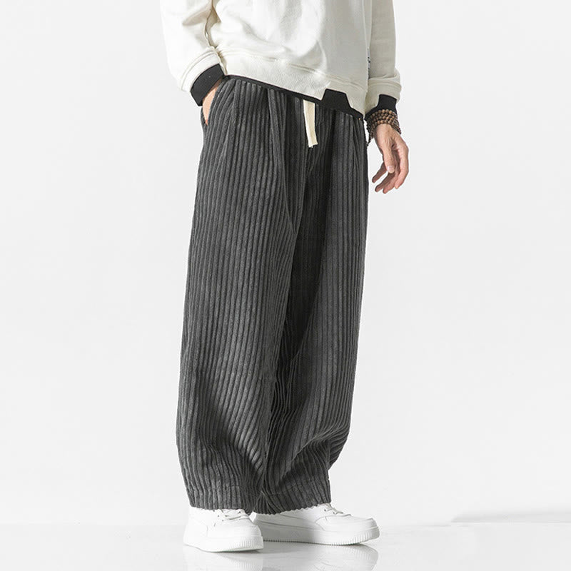 Pantalones harén de pana con cordón y bolsillos para hombre, estilo retro de invierno, con Buddha Stones - image 3